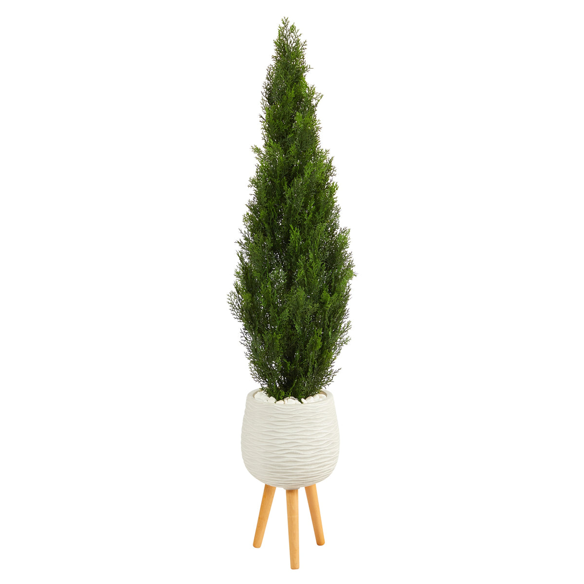 5' Cedar Artificial Tree in White Planter with Stand by Nearly Natural