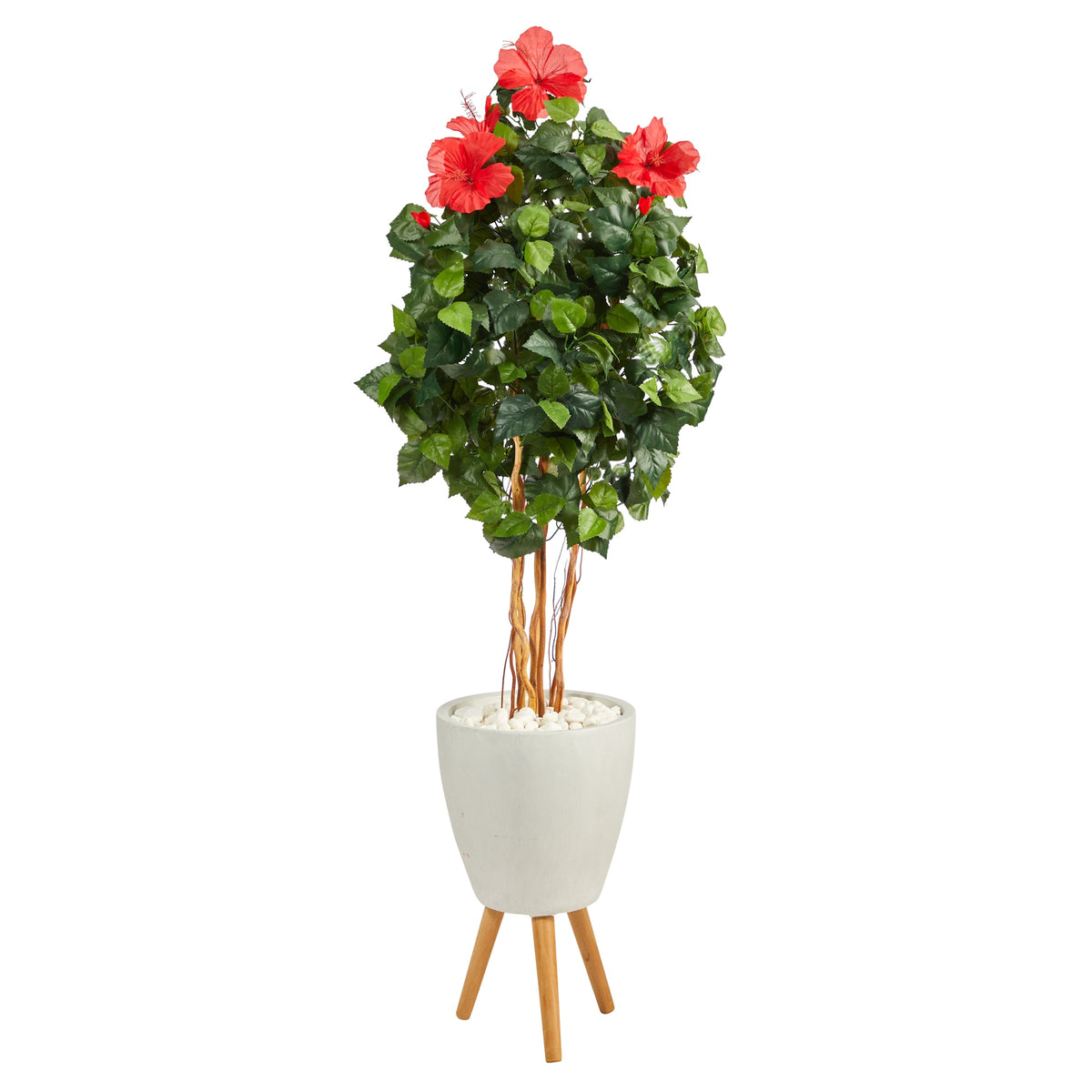 58" Hibiscus Artificial Tree in White Planter with Stand by Nearly Natural