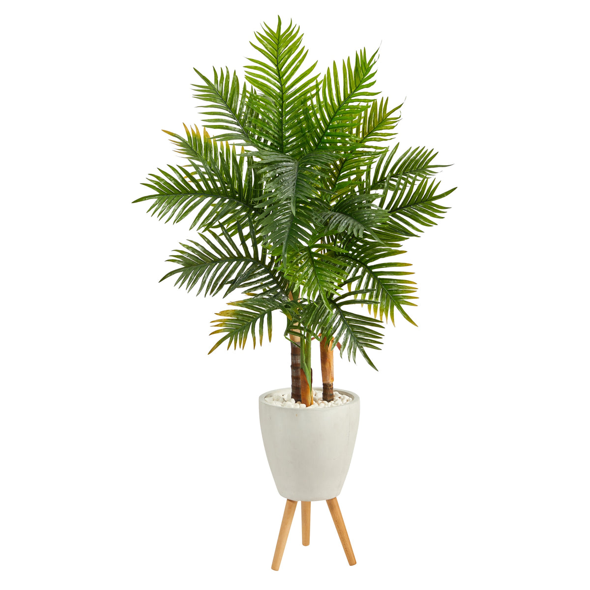 63" Areca Palm Tree in White Planter with Stand (Real Touch) by Nearly Natural