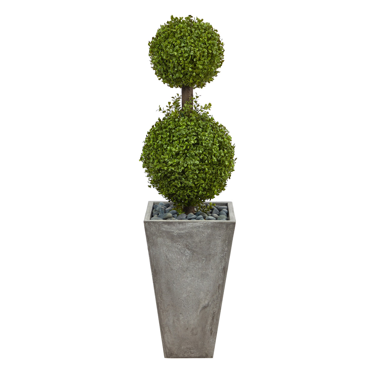 4' Double Boxwood Topiary Artificial Tree in Cement Planter by Nearly Natural