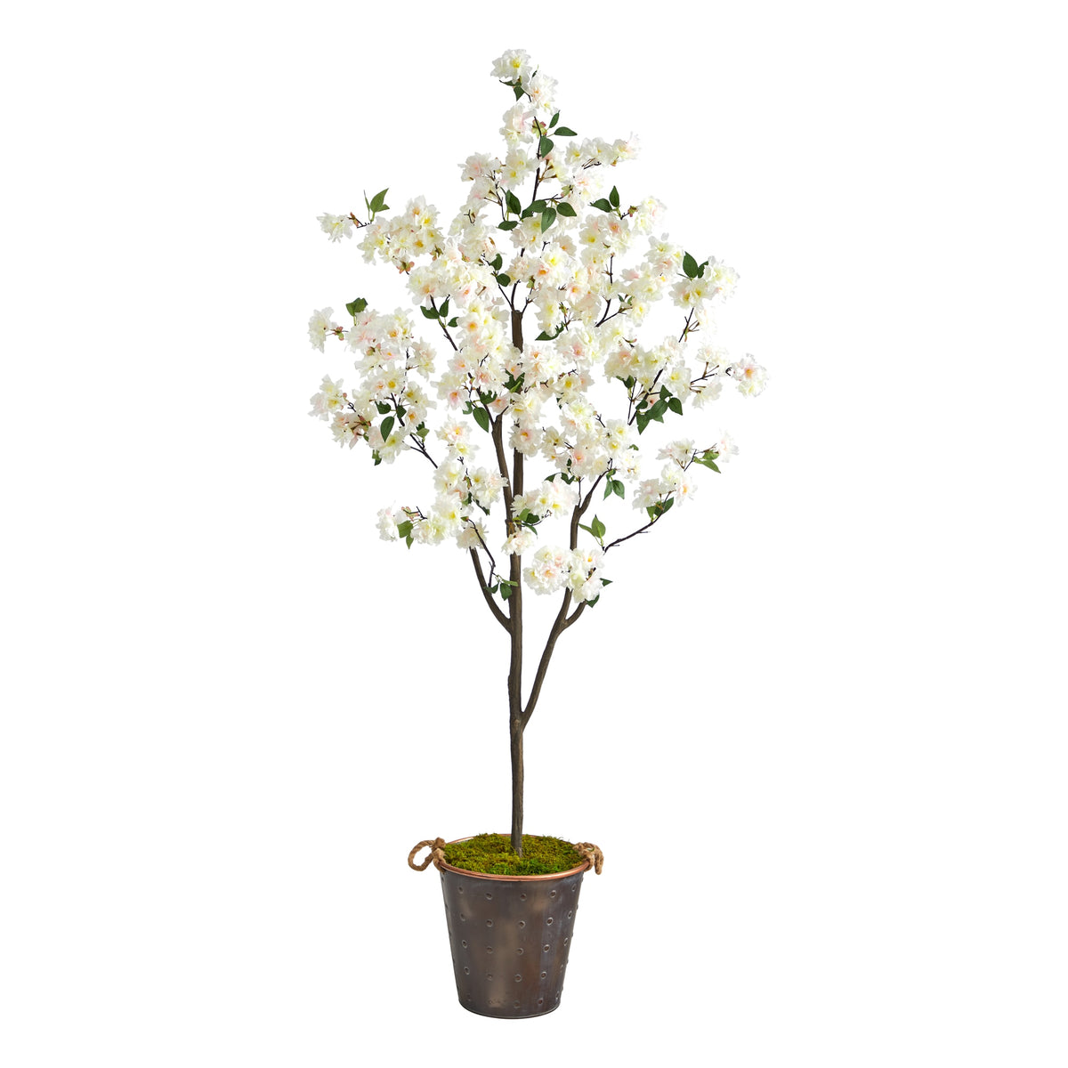 6' Cherry Blossom Tree in Decorative Metal Pail with Rope by Nearly Natural