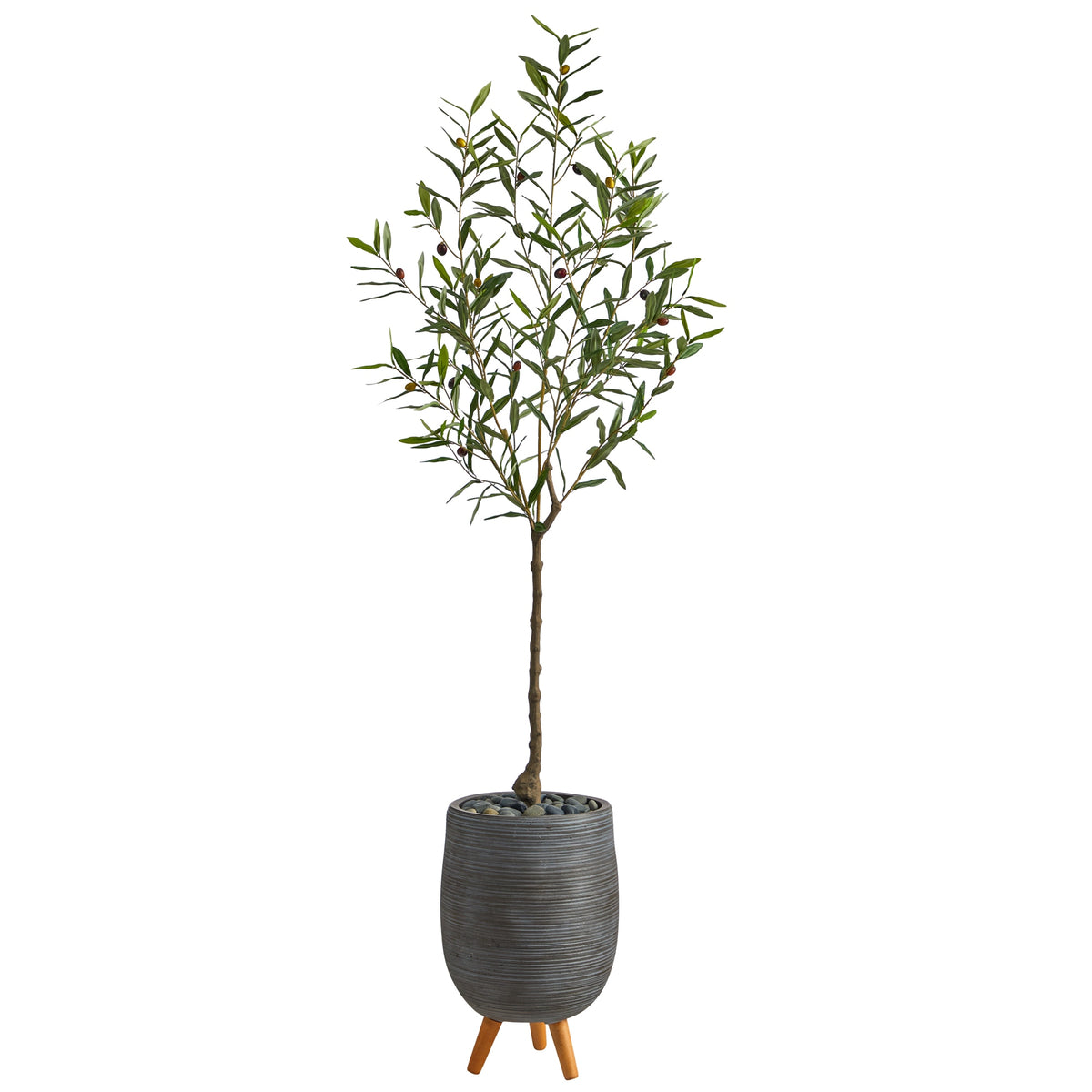 70" Olive Artificial Tree in Gray Planter with Stand by Nearly Natural