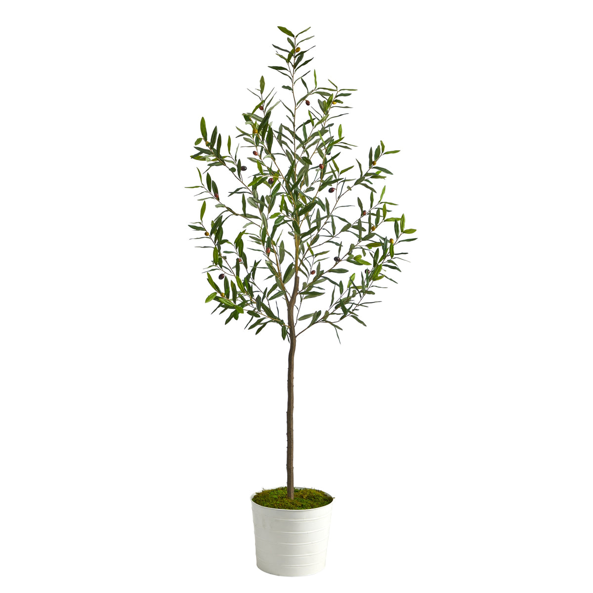 70" Olive Artificial Tree in White Tin Planter by Nearly Natural