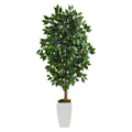 4.5' Ficus Artificial Tree in White Metal Planter by Nearly Natural