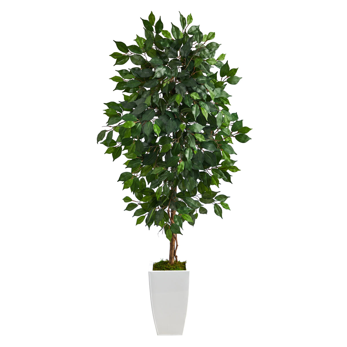 4.5' Ficus Artificial Tree in White Metal Planter by Nearly Natural