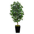 5' Ficus Artificial Tree in Black Metal Planter by Nearly Natural