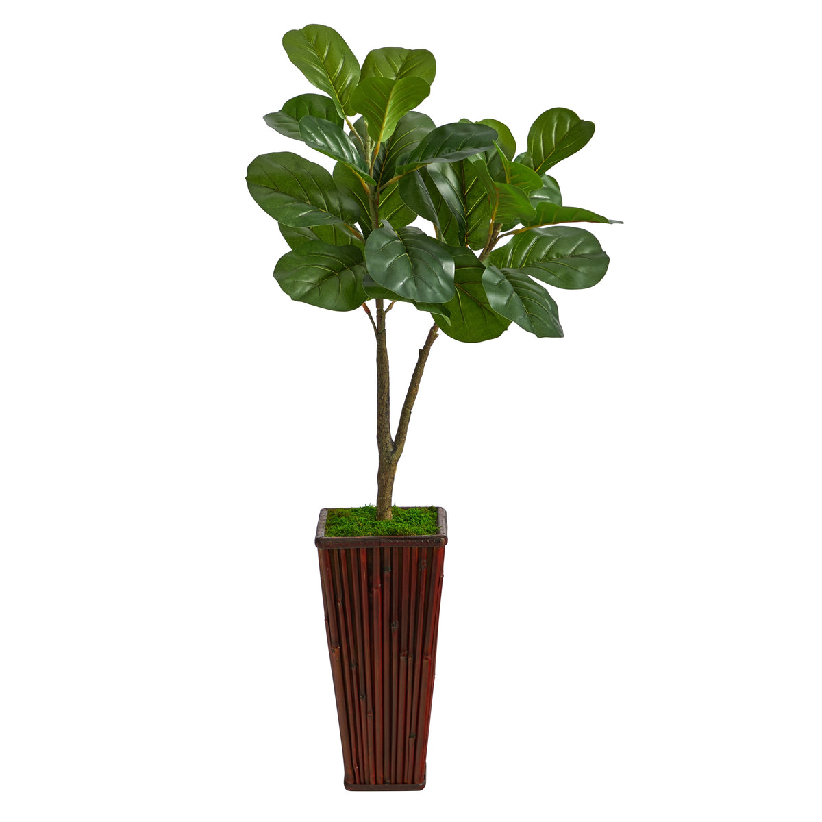 39" Fiddle Leaf Fig Artificial Tree in Bamboo Planter by Nearly Natural