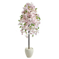 70" Cherry Blossom Artificial Tree in White Planter by Nearly Natural