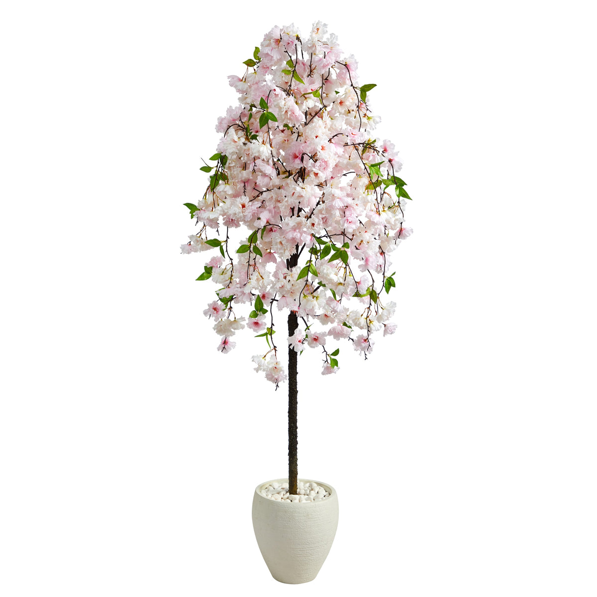 70" Cherry Blossom Artificial Tree in White Planter by Nearly Natural