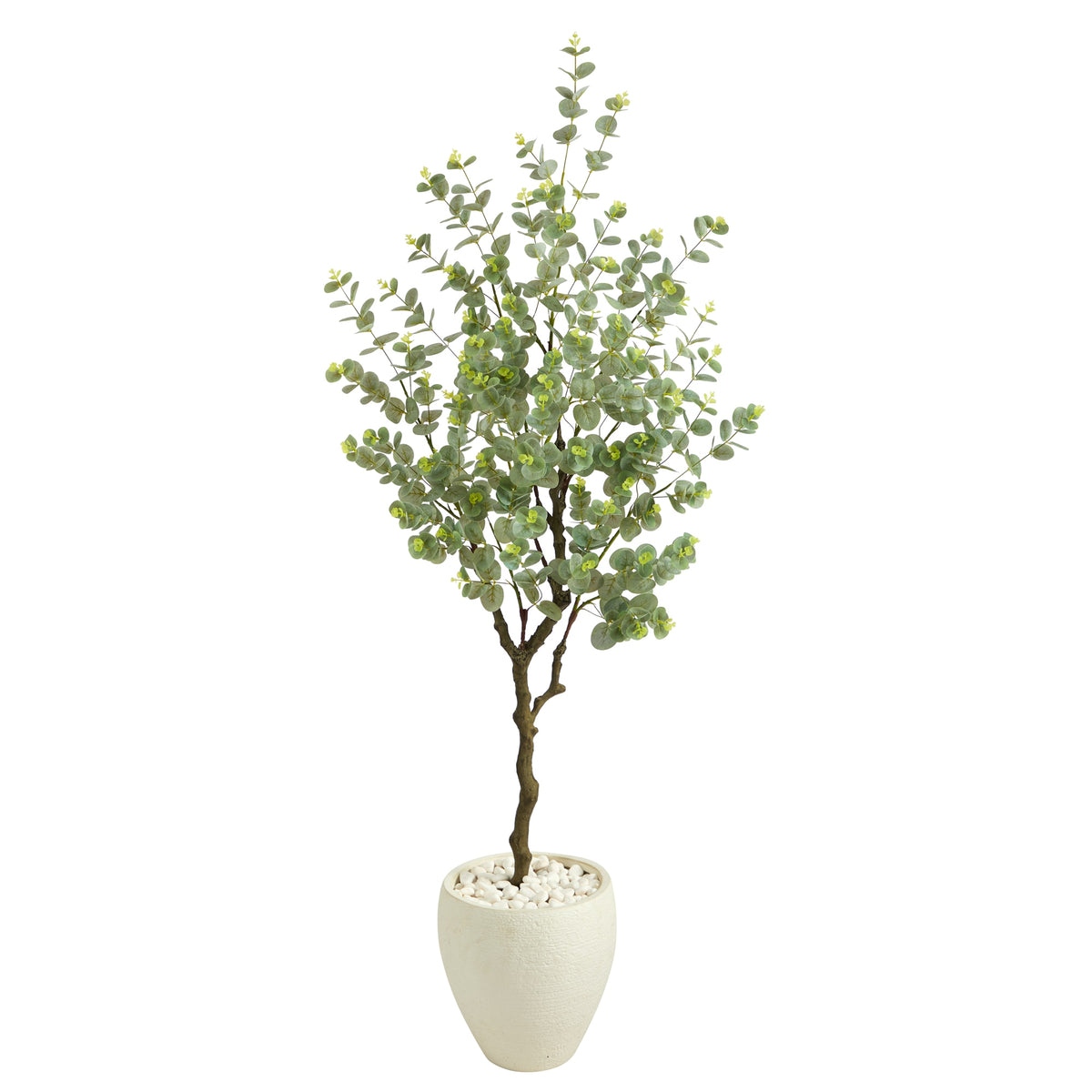 63" Eucalyptus Artificial Tree in White Planter by Nearly Natural