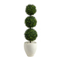 3.5' Boxwood Triple Ball Topiary Tree in White Planter by Nearly Natural