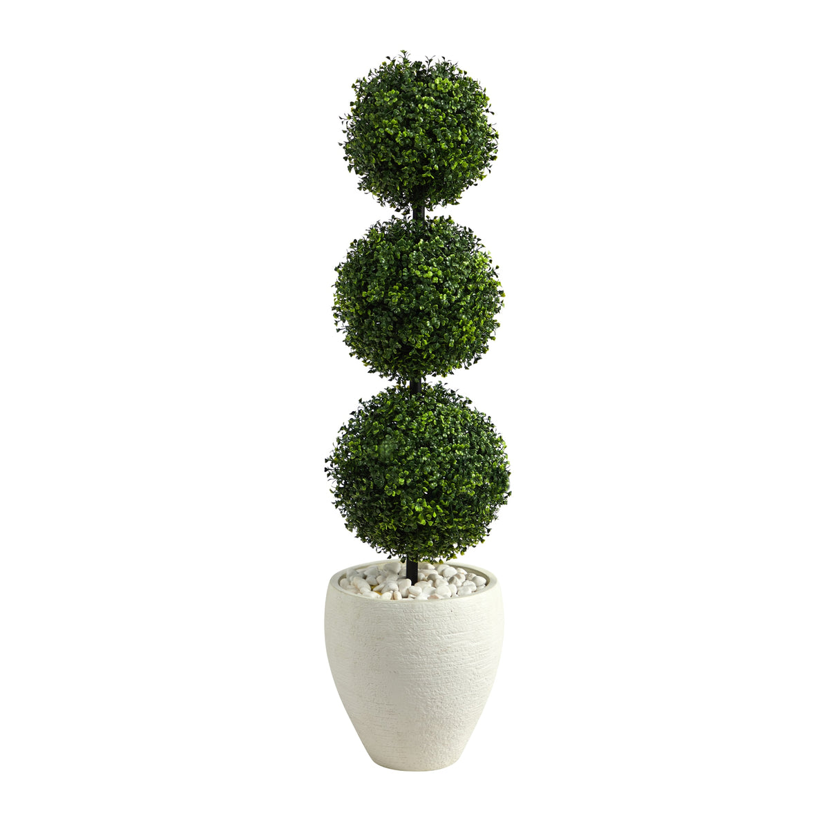 3.5' Boxwood Triple Ball Topiary Tree in White Planter by Nearly Natural