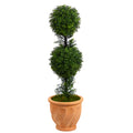 40" Boxwood Double Ball Topiary Tree in Terra-Cotta Planter by Nearly Natural