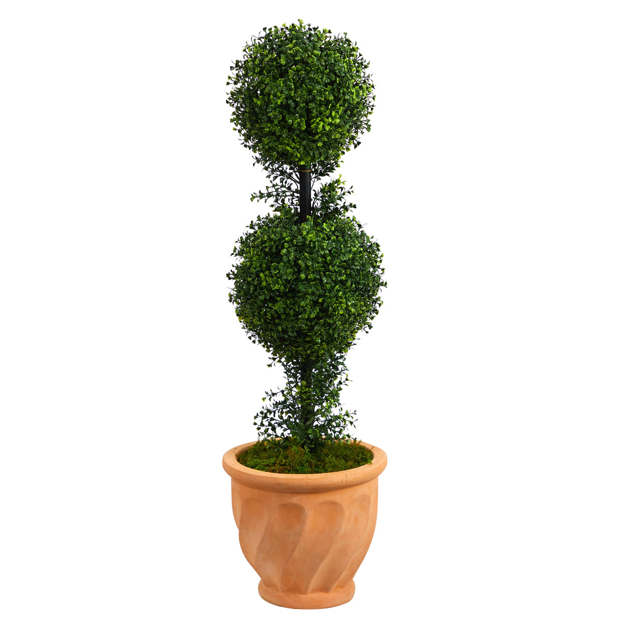 40" Boxwood Double Ball Topiary Tree in Terra-Cotta Planter by Nearly Natural