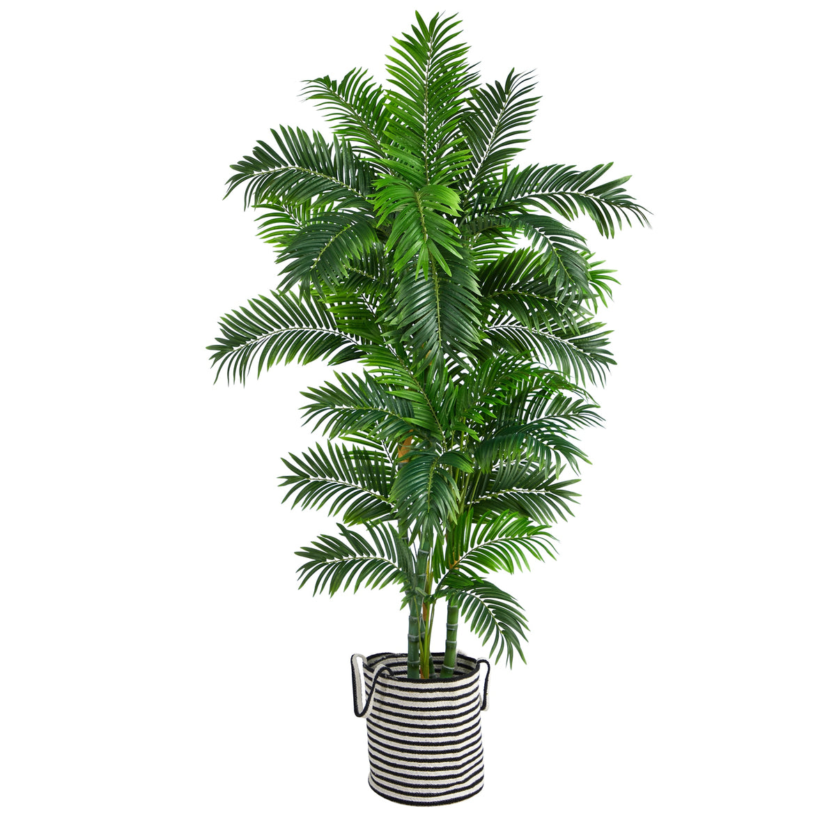 6' Curvy Parlor Palm Tree in Black & White Jute Planter by Nearly Natural