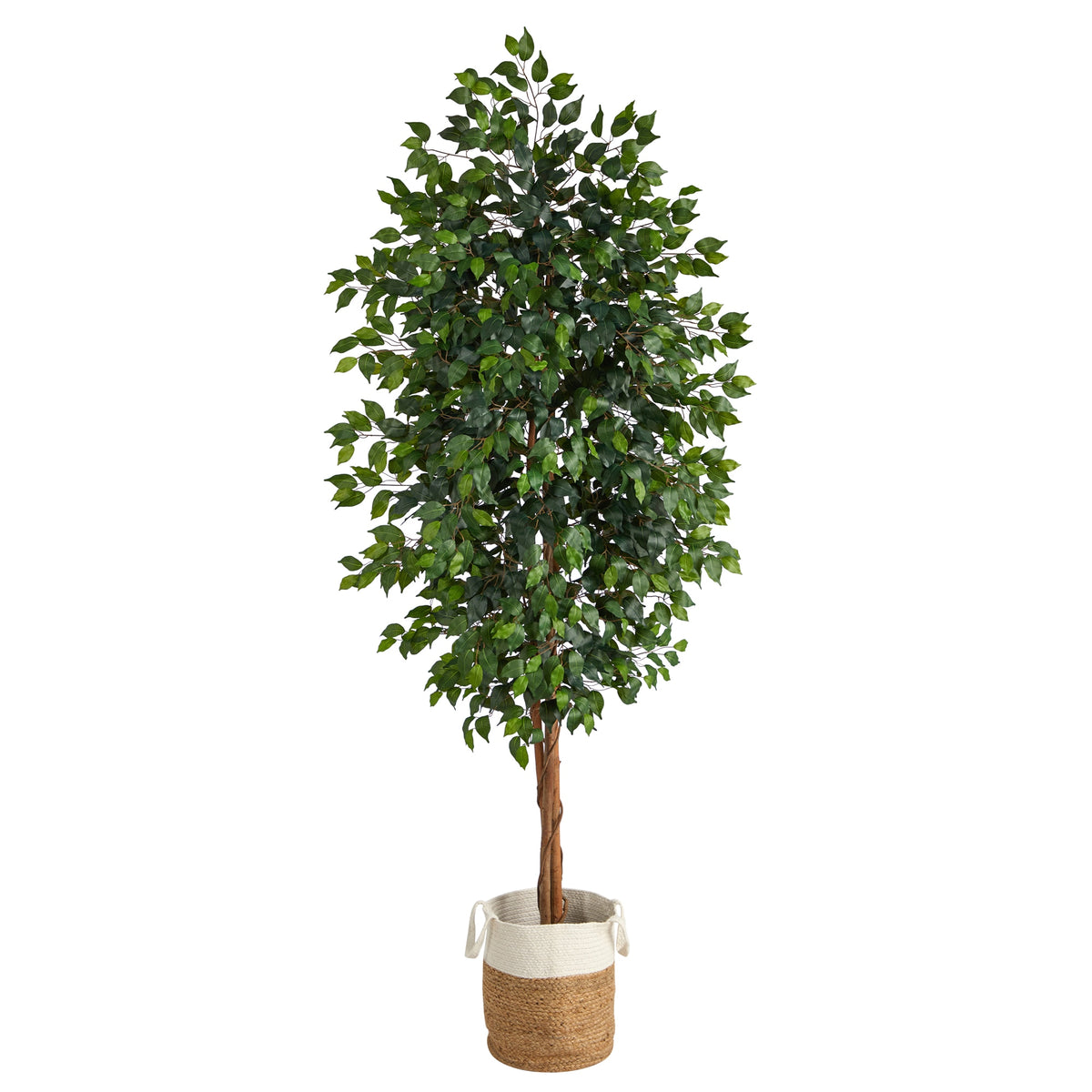 8' Ficus Tree with Handmade Natural Jute and Cotton Planter by Nearly Natural