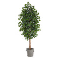8' Ficus Tree in Handmade Black & White Natural Jute Planter by Nearly Natural