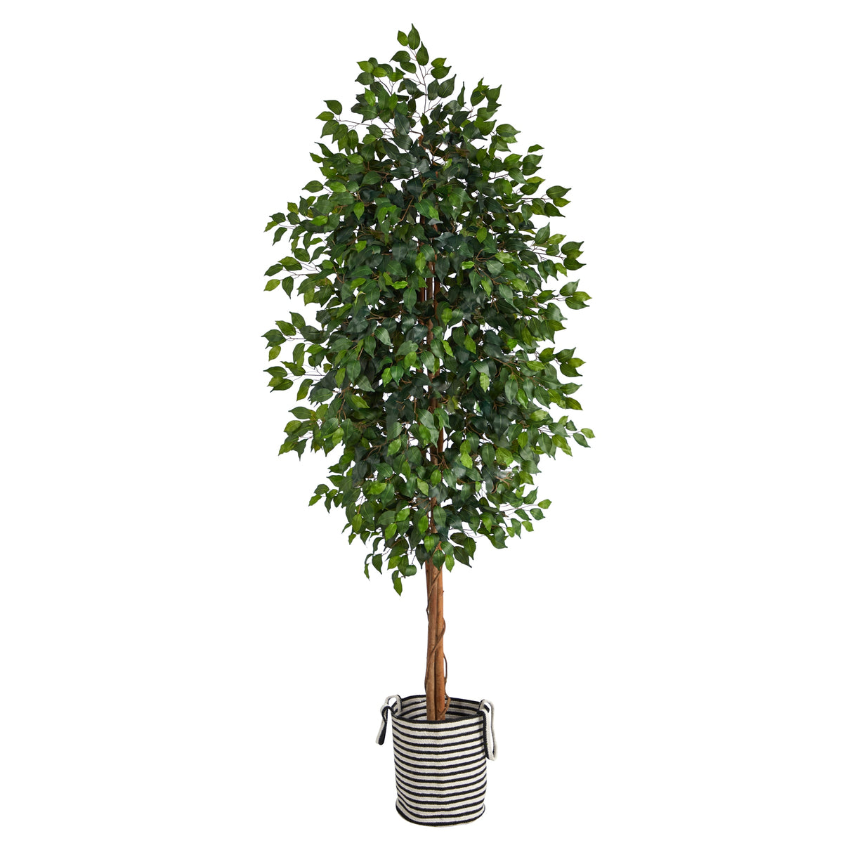 8' Ficus Tree in Handmade Black & White Natural Jute Planter by Nearly Natural