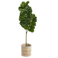 5.5' Fiddle Leaf Fig Tree in Cotton Multicolored Planter by Nearly Natural