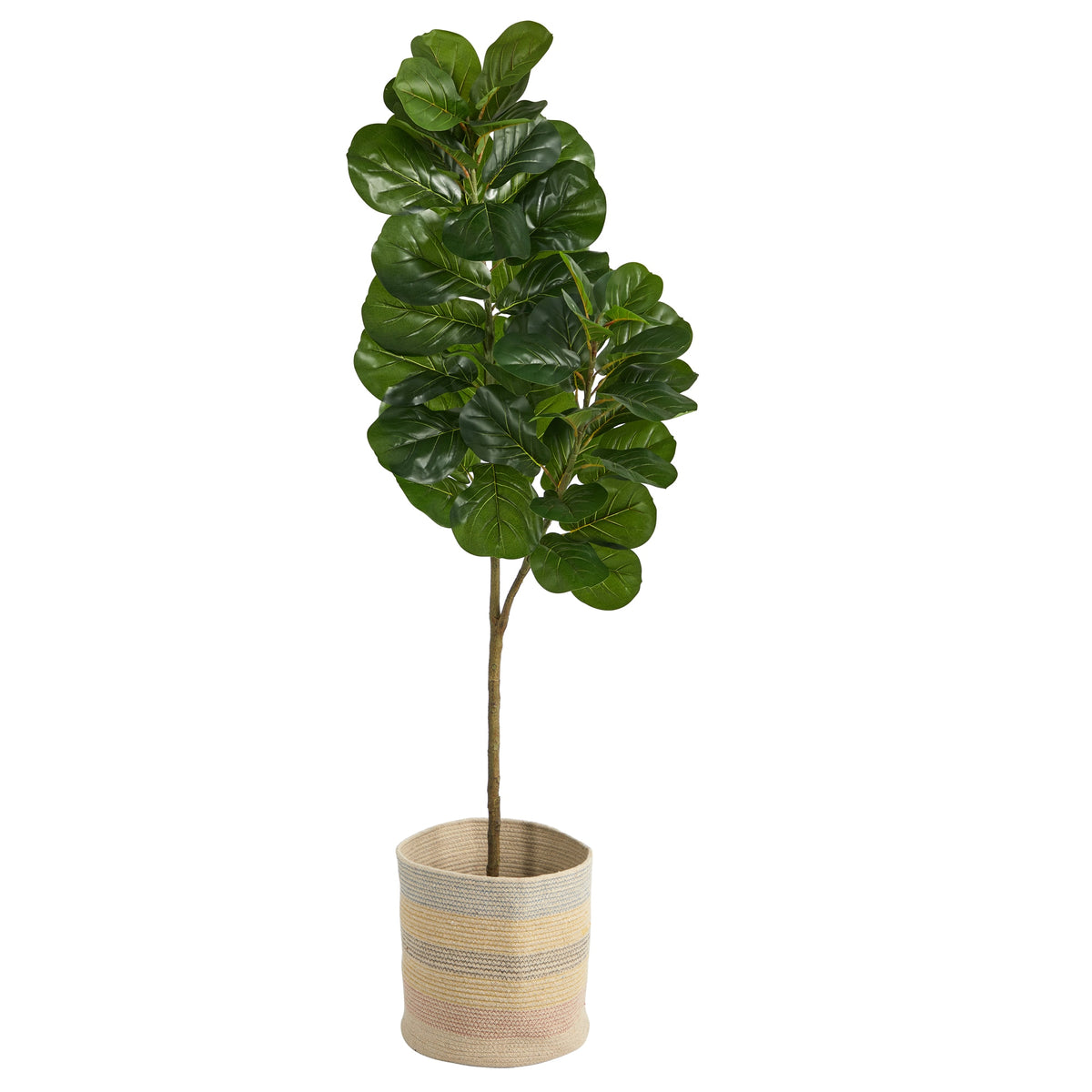 5.5' Fiddle Leaf Fig Tree in Cotton Multicolored Planter by Nearly Natural