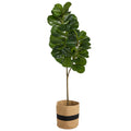 5.5' Fiddle Leaf Fig Tree in Handmade Natural Cotton Planter by Nearly Natural