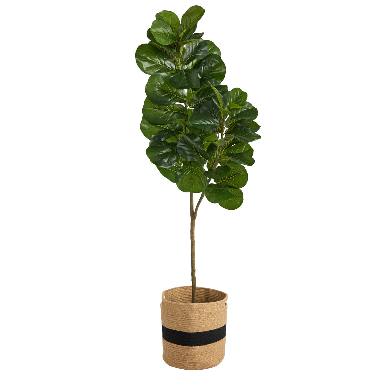 5.5' Fiddle Leaf Fig Tree in Handmade Natural Cotton Planter by Nearly Natural