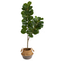 4.5' Fiddle Leaf Fig Tree in Boho Chic White Woven Planter by Nearly Natural