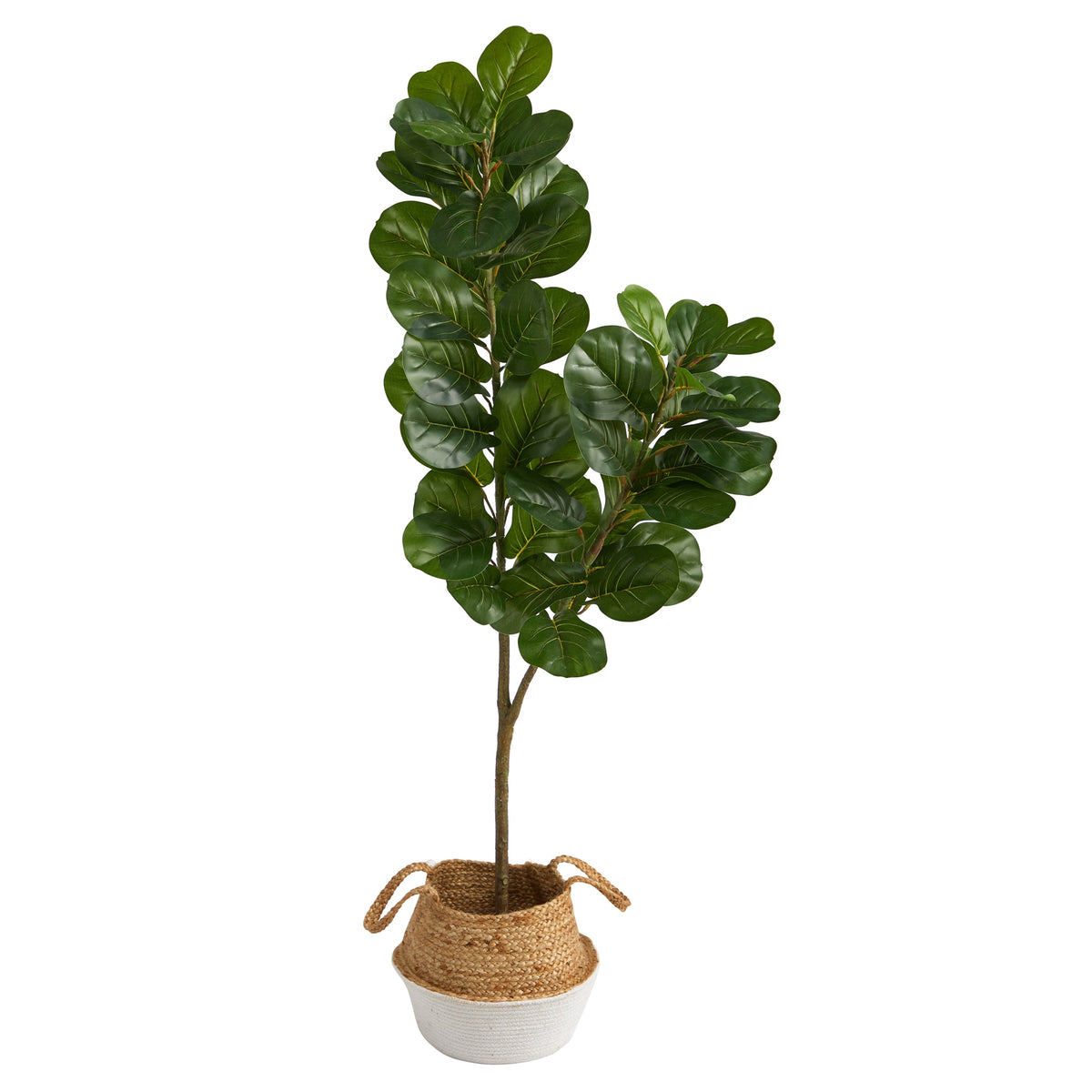4.5' Fiddle Leaf Fig Tree in Handmade Cotton & Jute Planter by Nearly Natural