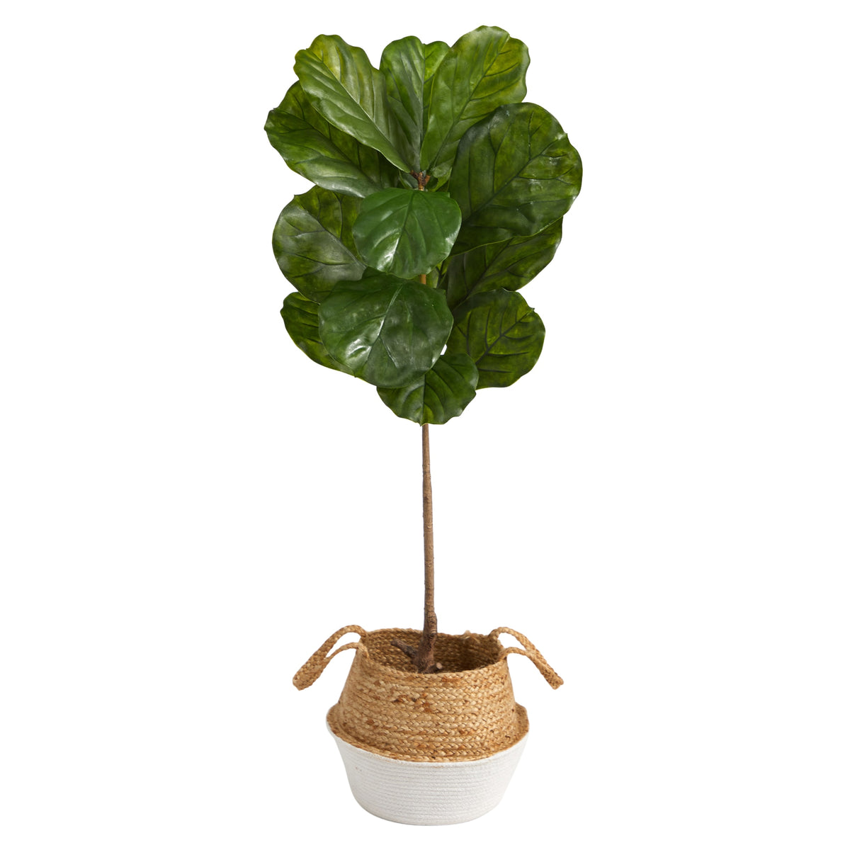 4' Fiddle Leaf Tree in Handmade White Cotton & Jute Planter by Nearly Natural