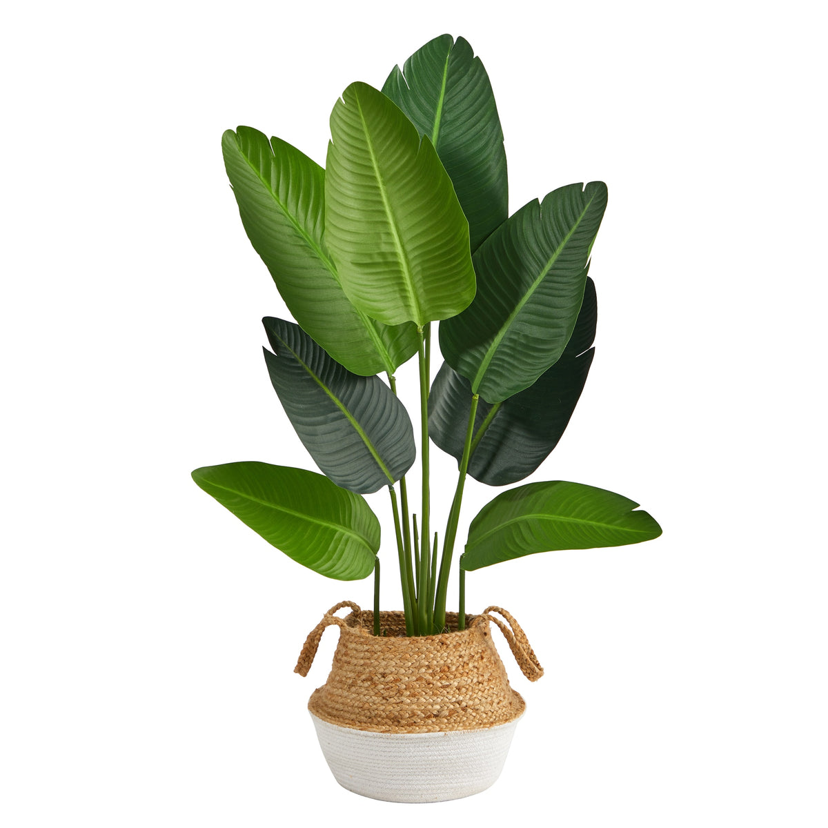 4' Travelers Palm Tree in Cotton & Jute White Planter by Nearly Natural