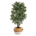 4' Parlor Palm Tree in Handmade Cotton & Jute White Planter by Nearly Natural