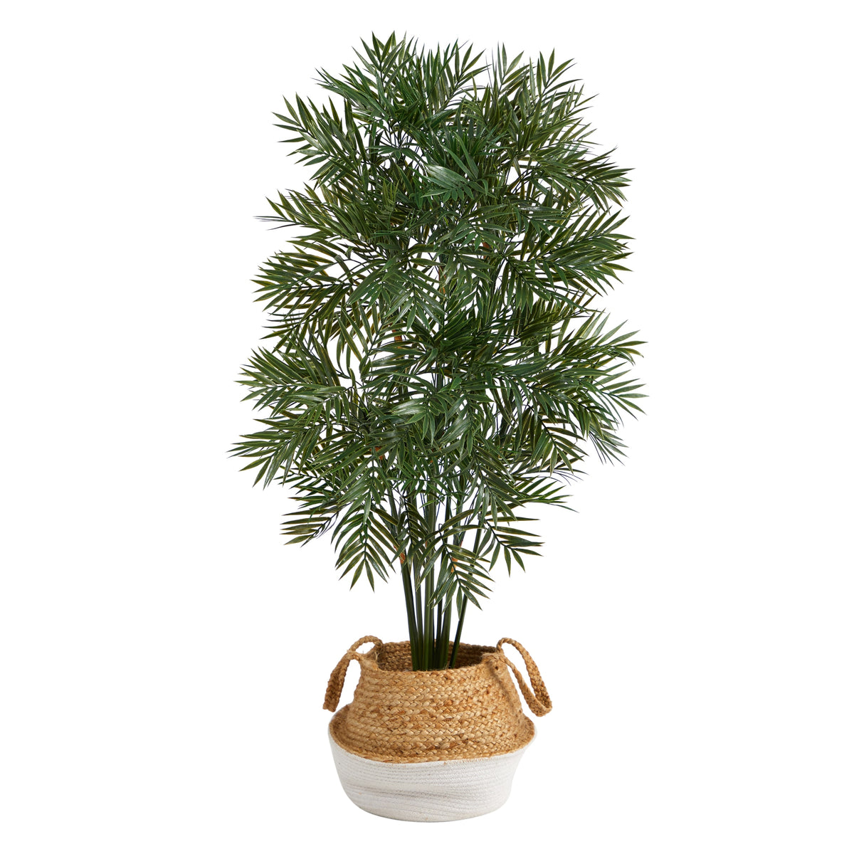 4' Parlor Palm Tree in Handmade Cotton & Jute White Planter by Nearly Natural
