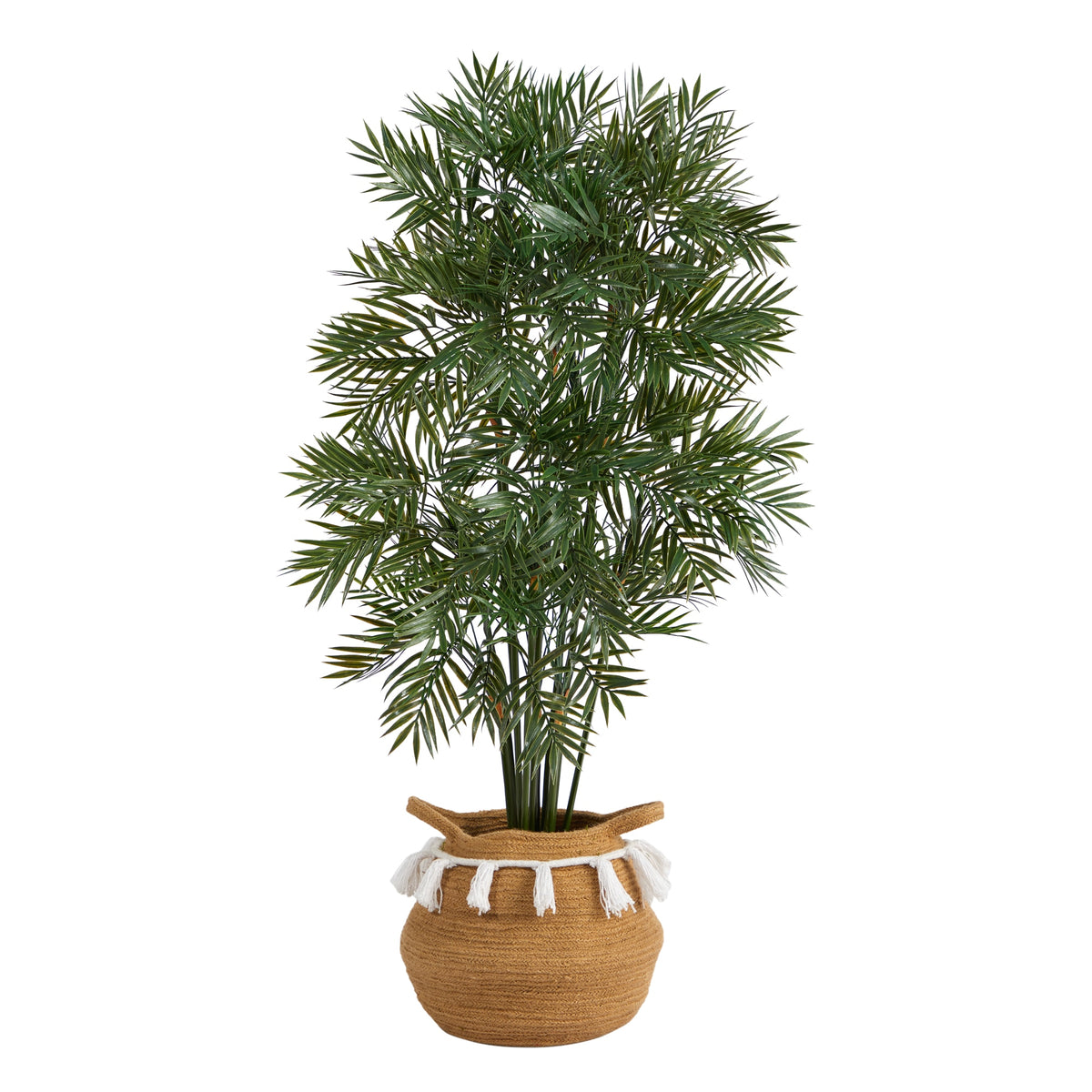 4' Parlor Palm Tree in Handmade Cotton Planter w/Tassels by Nearly Natural
