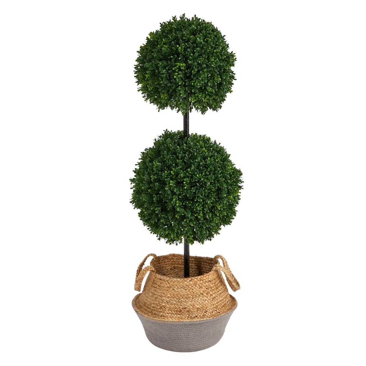 3.5' Boxwood Tree in Jute Gray Planter UV (Indoor/Outdoor) by Nearly Natural
