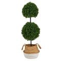 3.5' Boxwood Tree in Jute White Planter UV (Indoor/Outdoor) by Nearly Natural