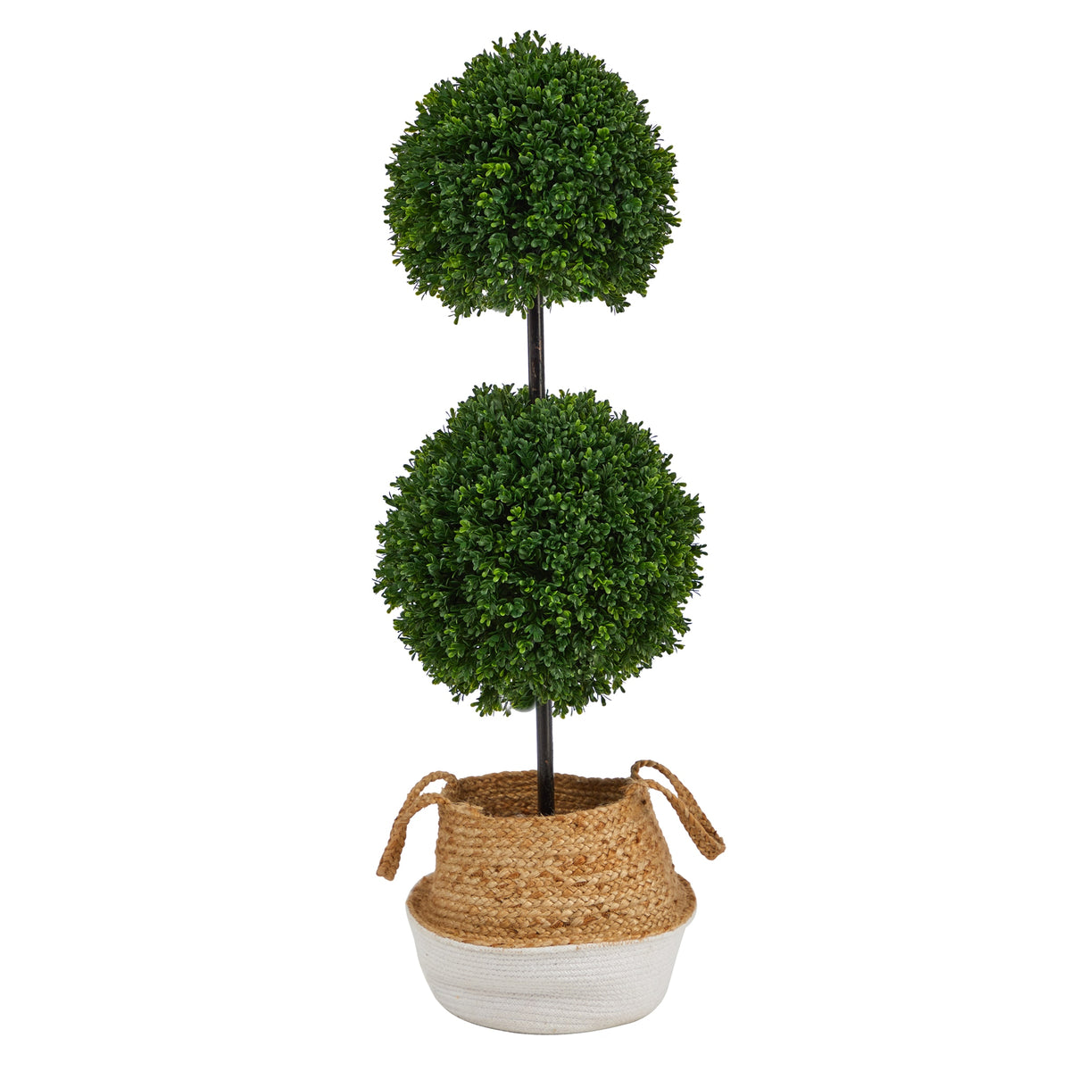 3.5' Boxwood Tree in Jute White Planter UV (Indoor/Outdoor) by Nearly Natural