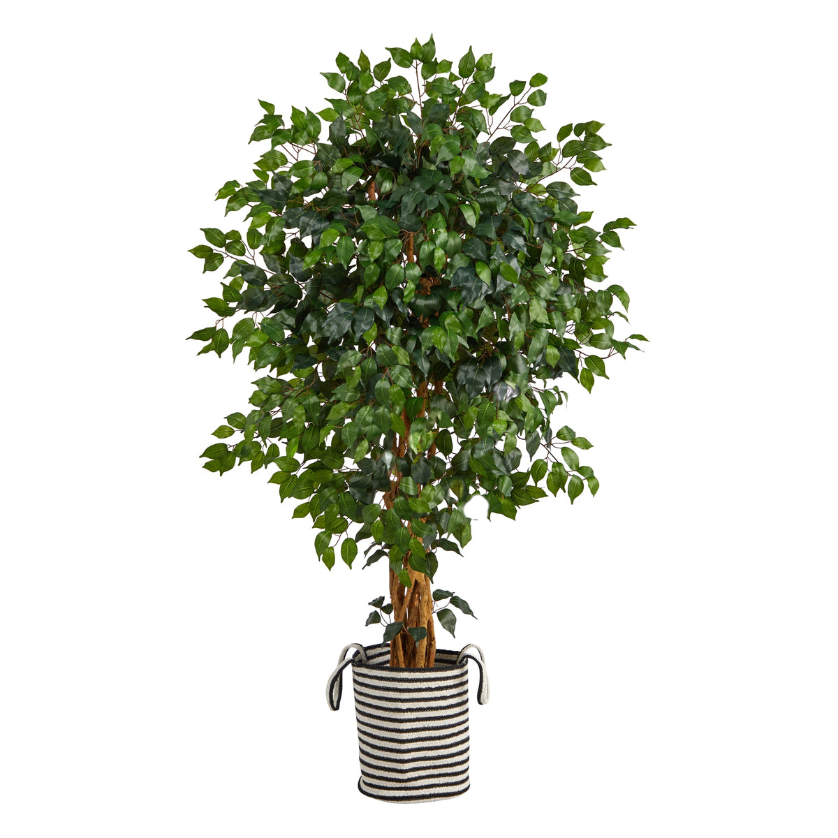 5.5' Ficus Tree in Handmade Black & White Jute Planter by Nearly Natural