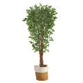 70" Variegated Ficus Tree in Jute Planter UV(Indoor/Outdoor) by Nearly Natural