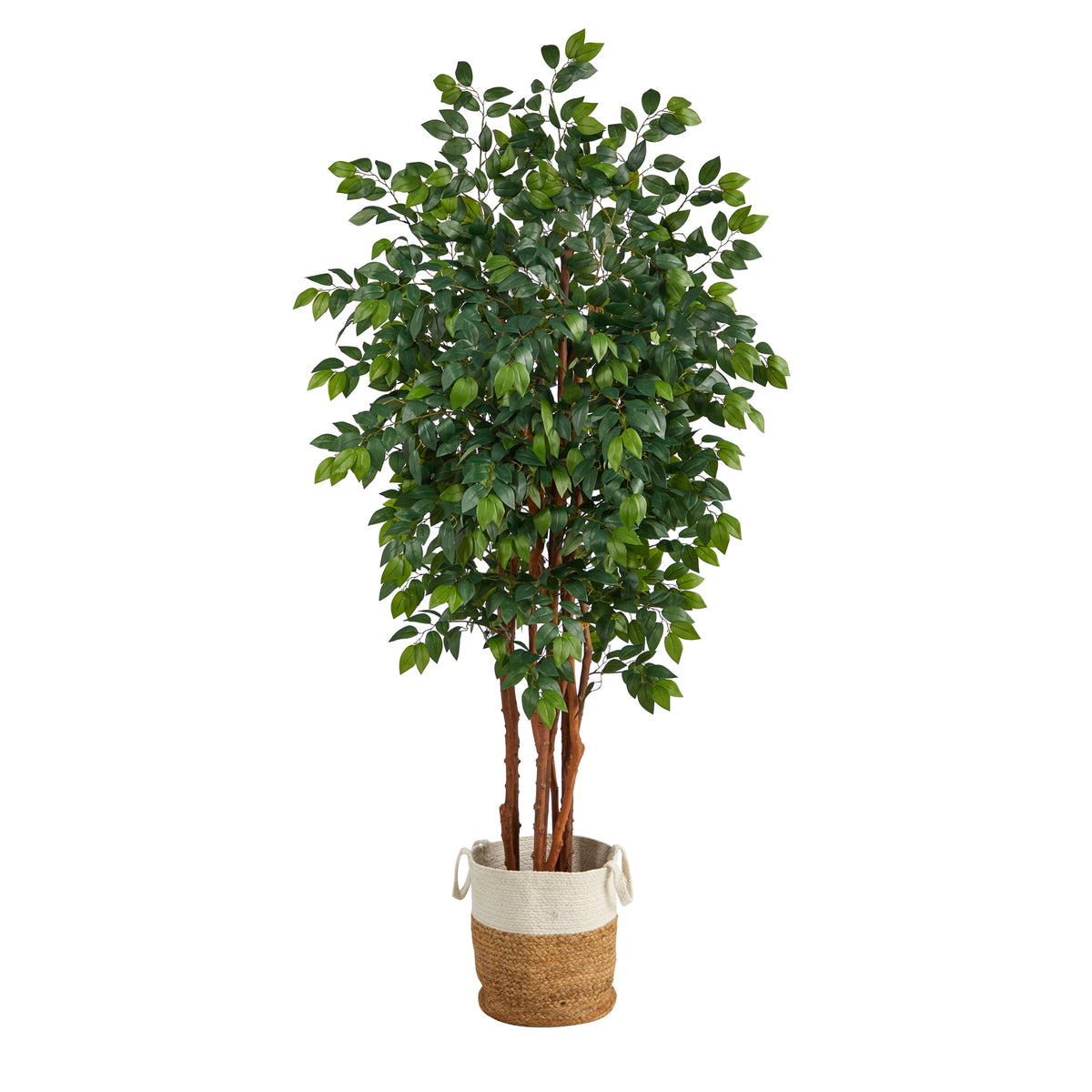 7' Sakaki Tree w/1862 Branches in Jute and Cotton Planter by Nearly Natural