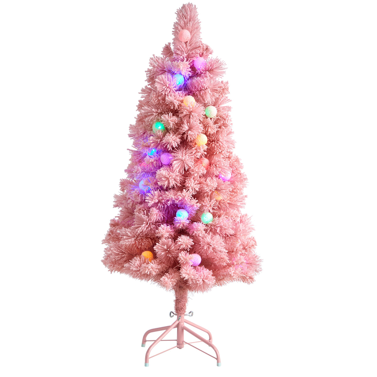 4' Flocked Pink Christmas Tree w/30 LED Light & 135 Branches by Nearly Natural