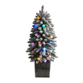 3' Flocked Xmas Tree w/127 Tips & 20  Globe Lights in Plntr by Nearly Natural