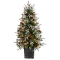 4' Frosted Xmas Tree w/105 Lights and Berries in Deco Plntr by Nearly Natural