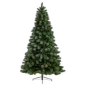 8' Snowed French Pine Xmas Tree w/1159 Tips and Pine Cones by Nearly Natural