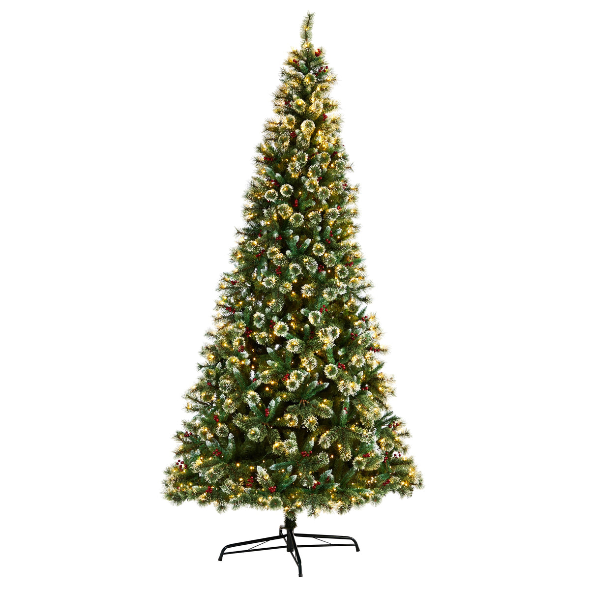 10' Frosted Swiss Pine Christmas Tree 850 LED & Berries by Nearly Natural