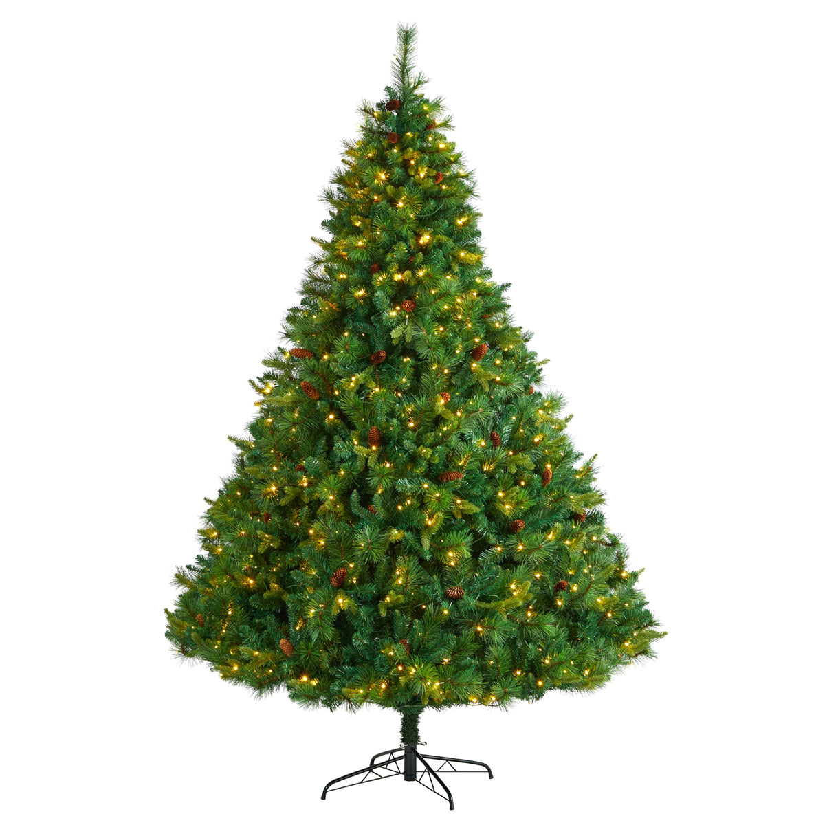 8' West Virginia Pine Christmas Tree w/700 LED and Cones by Nearly Natural