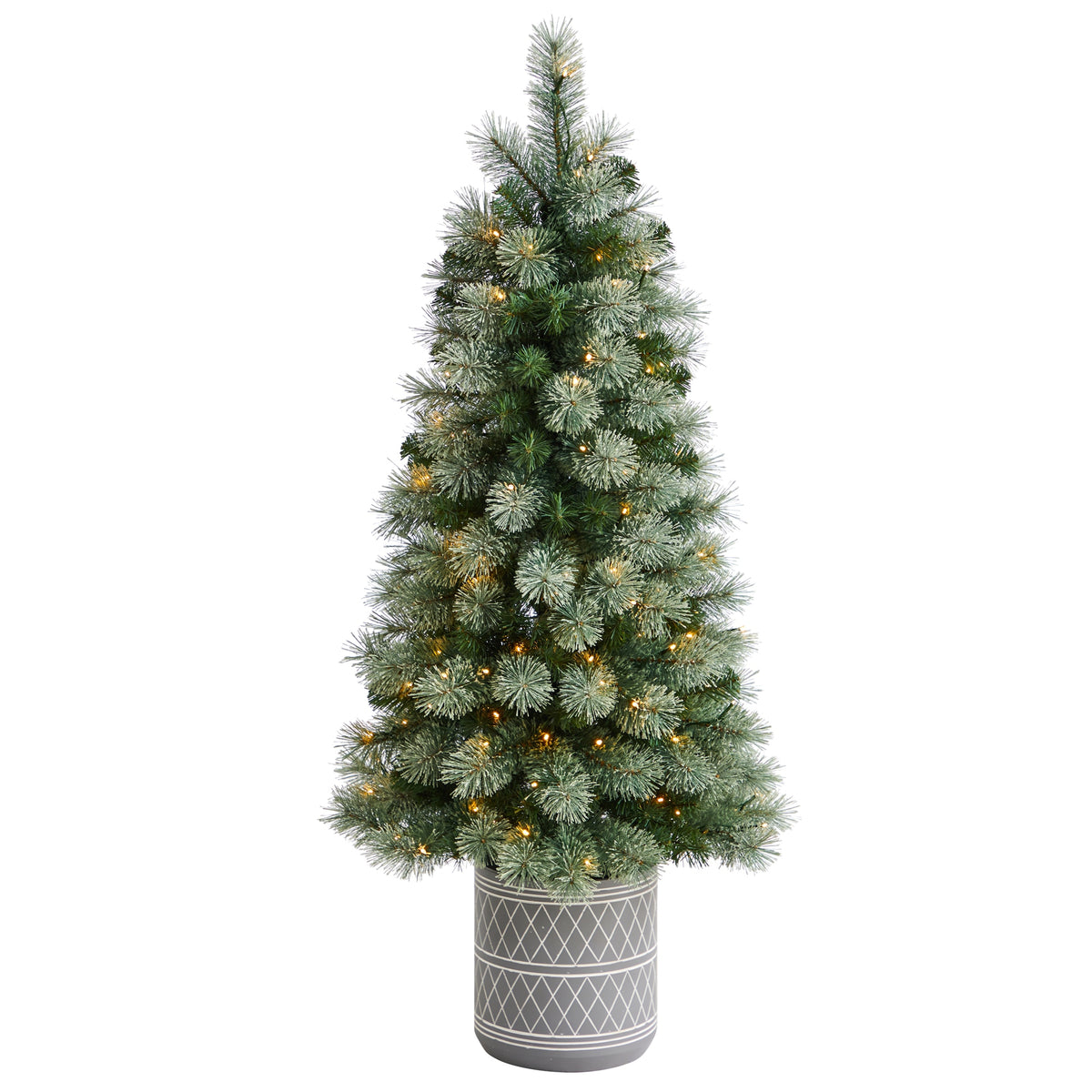 4.5' Nova Scotia Xmas Tree in Planter and 120 LED Lights by Nearly Natural