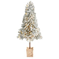 5' Flocked Leaning Xmas Tree Pre-Lit with 150 LEDs & 288 Tps by Nearly Natural