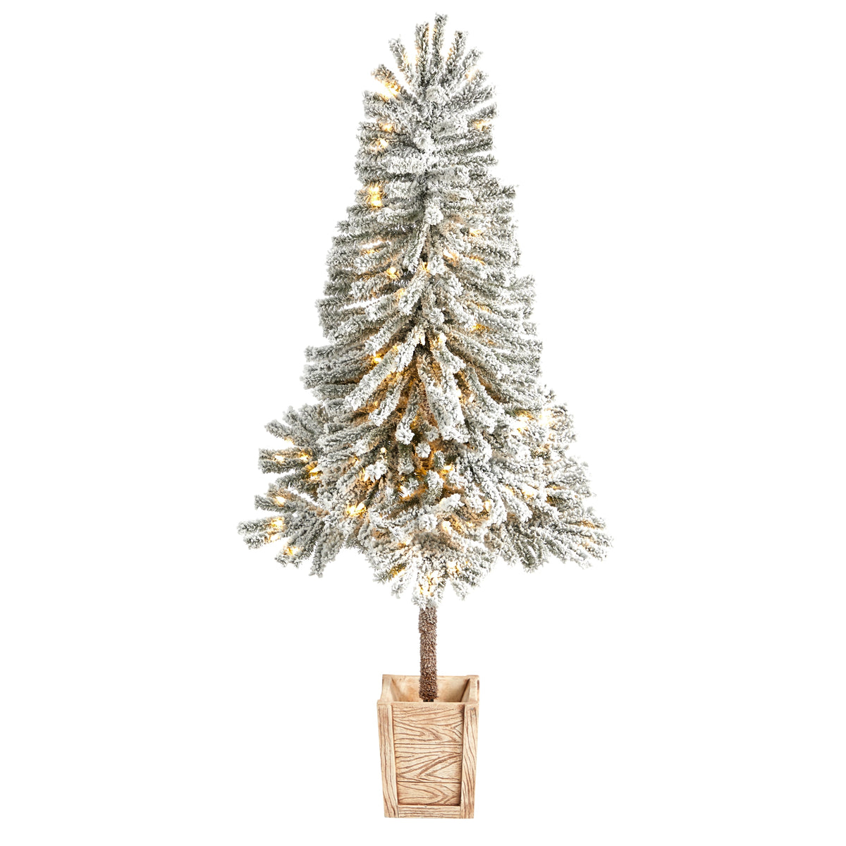 5' Flocked Leaning Xmas Tree Pre-Lit with 150 LEDs & 288 Tps by Nearly Natural