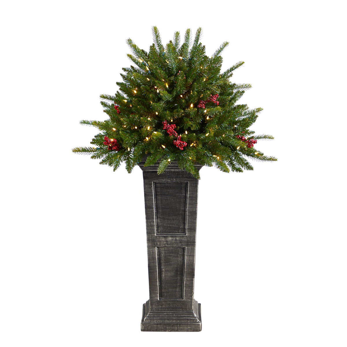 4' Xmas Plant Glittered on Pedestal w/150 Multicolored LEDs by Nearly Natural