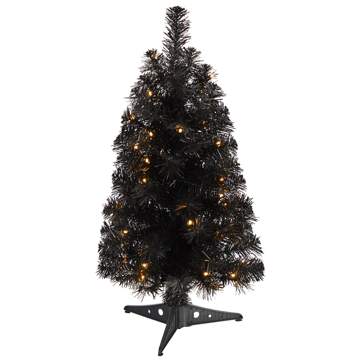 2' Black Artificial Christmas Tree with 35 LED Lights and 72 by Nearly Natural